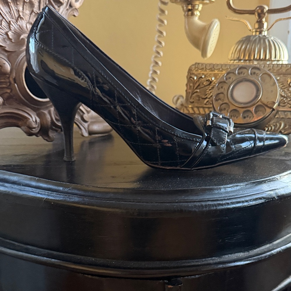 Burberry Black Patent Quilted Pointed-Toe Heels